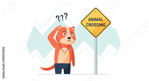 Confused Canine Stands Near Animal Crossing Sign Pondering Its Path