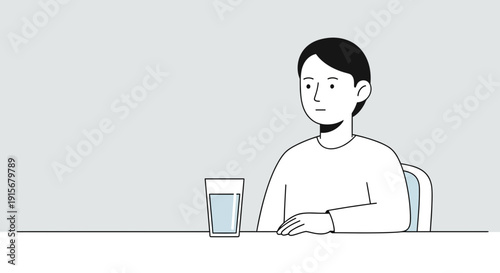 Contemplative Person Beside a Glass of Water, Minimalism and Simplicity