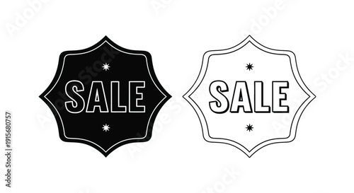 Two contrasting sale badges black and white designs with star details