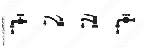 Faucet icons set. Water tap collection. Bathroom faucet symbol flat. Vector Illustration. Vector Graphic. EPS 10.