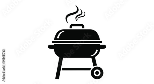 A simple black and white icon depicts a round barbecue grill with a closed lid and rising smoke