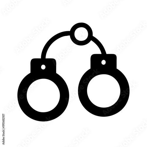 Black handcuffs connected by a circular link symbolizing restraint and law enforcement