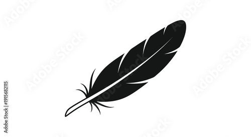 A minimalist depiction of a single black feather against a stark white background showcasing delicate detail high quality