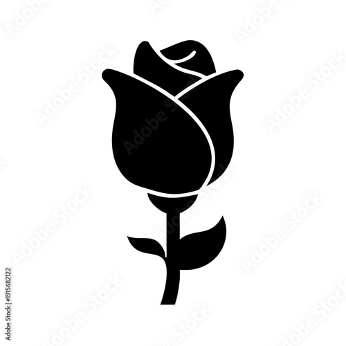 Elegant black and white illustration of a single blooming rose