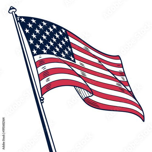 The american flag waving proudly against a white background