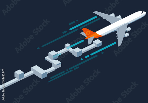 A Solar Flare cargo plane swiftly flies a route, delivering goods. Dynamic illustration showcasing speed and logistics. Modern, bold design.