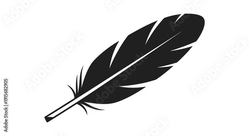 A simple black silhouette depicts a single feather showcasing its elegant shape and delicate barbs high quality professional