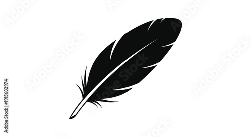 A striking black silhouette depicts a single feather showcasing its delicate barbs and quill high quality professional detailed