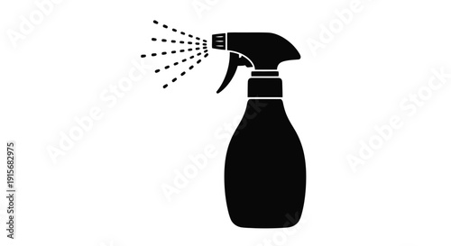 Simple black and white icon of a spray bottle emitting a mist