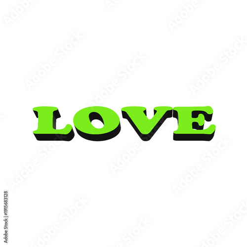 Vibrant green love text with modern black shadow effect