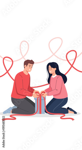 Couple Sharing a Gift, Expressing Love and Connection, Symbolizing Partnership and Togetherness