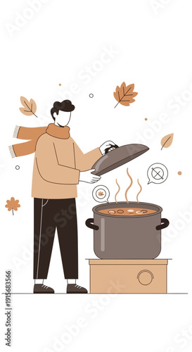 Cozy Autumn Cooking Warm Stew Pot Evokes Comforting Seasonal Vibes