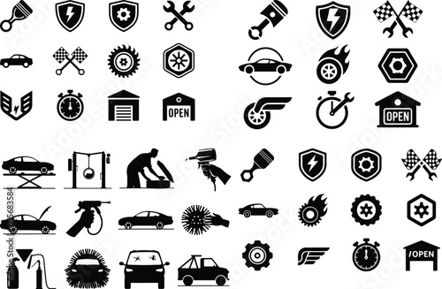 Auto Service Car Garage Icon Set Isolated Vector Car Repair Garage Icons Automotive Vector Pack