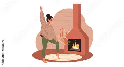Cozy Evening By A Warm Fireplace With A Woman Dancing