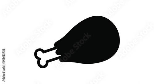 A minimalist black silhouette depicts a single drumstick showcasing the bone and meat outline high quality professional detailed