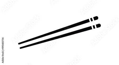 A simple black and white illustration depicts a pair of traditional asian chopsticks lying diagonally high quality professional detailed modern