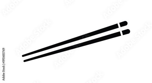 A simple black and white illustration depicts a pair of traditional east asian chopsticks resting diagonally high quality