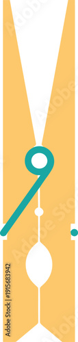 A wooden clothespin with a blue key attached to its center notch isolated on transparent background, Vector