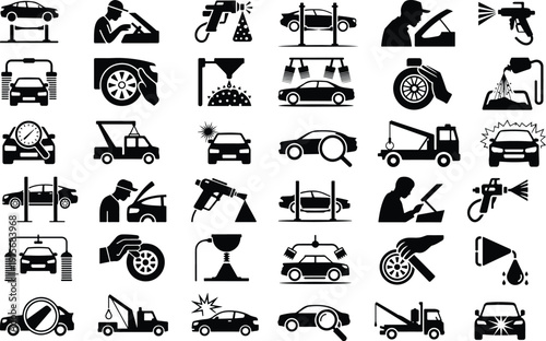 Auto Service Car Garage Icon Set Isolated Vector Car Repair Garage Icons Automotive Vector Pack