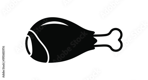 A simple black and white illustration depicts a single chicken drumstick with visible bone isolated on white