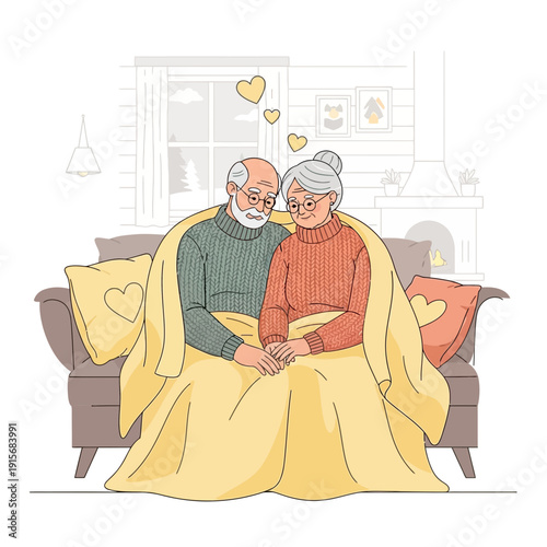 Cozy Senior Couple Embracing Love Beneath a Warm Blanket Indoors