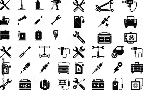 Auto Service Car Garage Icon Set Isolated Vector Car Repair Garage Icons Automotive Vector Pack