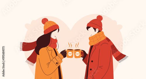 Cozy Friends Enjoying Hot Beverages Together During The Winter Season To Warm Up