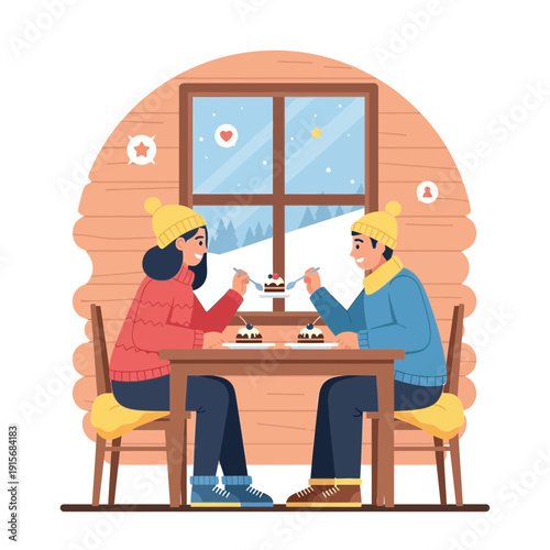 Cozy Winter Couple Enjoying Sweet Treats Indoors