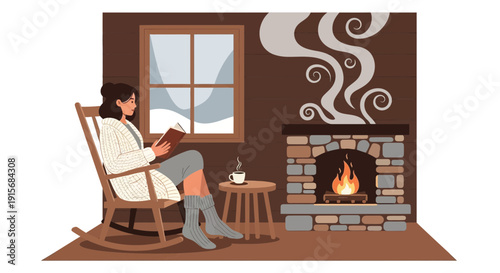 Cozy Winter Evening Reading By A Warm Fireplace