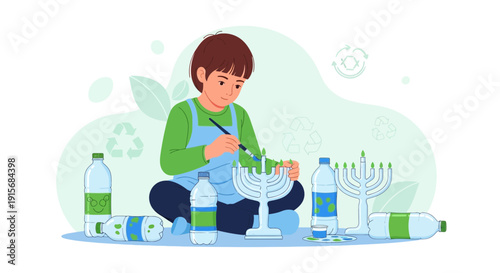 Creative Child Crafts Hanukkah Menorah from Recycled Plastic Bottles