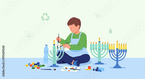 Creative Child Painting Upcycled Candles for Environmental Celebratory Craft Activities