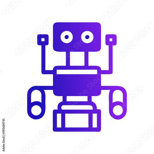 A stylized illustration of a humanoid robot with a modern and geometric design.