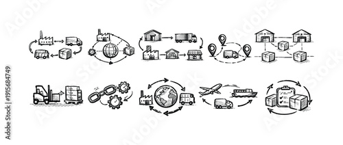 Business, finance linear icon set. Corporate, economy, banking outline collection.