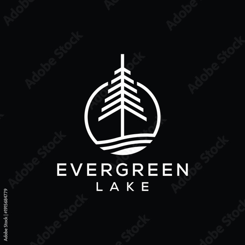 pines tree with evergreen fir forest landscape logo design