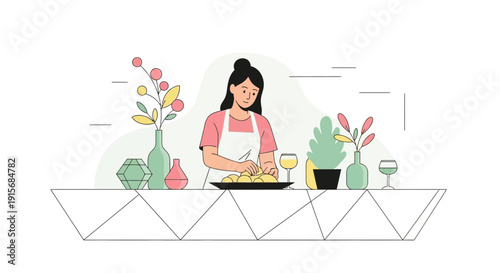 Creative Food Preparation And Interior Design Elements With A Woman