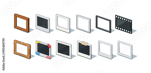 Photography frame 3d icon set. Digital, vintage, camera frames collection.
