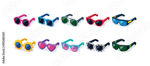 Sunglasses, fashion 3d icon set. Stylish eyewear icons collection in 3d style