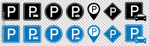 Set of blue and black parking icons
