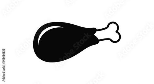 A simple black and white illustration depicts a single chicken drumstick showcasing its shape and bone high quality