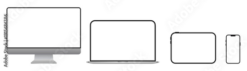 Realistic set of monitor, laptop, tablet, smartphone