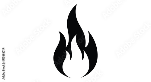 A stark black silhouette depicts a stylized flame showcasing dynamic curves and a sense of heat high quality