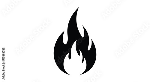 A stark black silhouette of a flame rises upward depicting intense heat and fiery energy in isolation