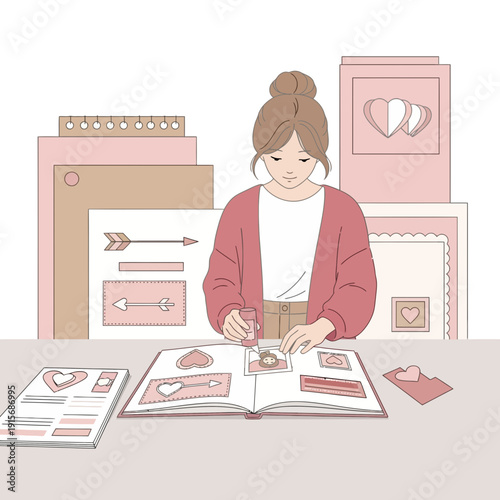 Creative Scrapbooking Process With Heart Embellishments And Vintage Style Layouts