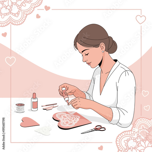 Creative Woman Engaged in Delicate Crafting with Artistic Flair