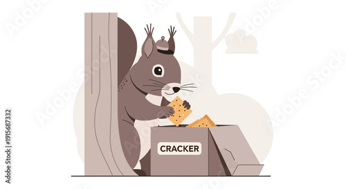 Curious Squirrel Finds Box Of Crackers Next To Tree