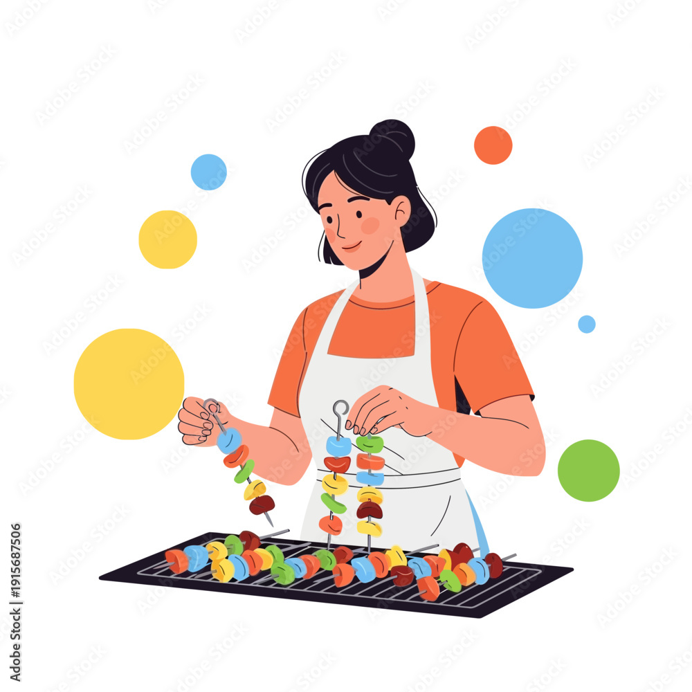 Fototapeta premium Culinary Artist Preparing Vibrant Skewers For Grilling Delight