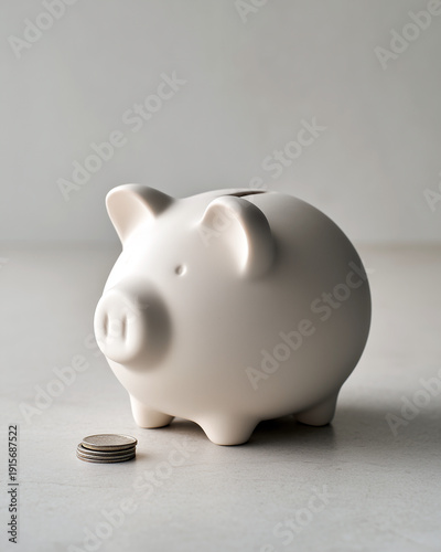 piggy bank with cash coins on a white background