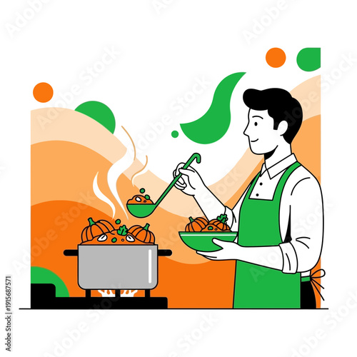 Culinary Artistry: A Chef's Skillful Demonstration of Cooking Fresh Cuisine with Delightful Flair