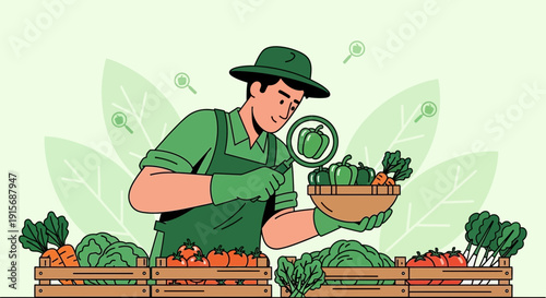 Dedicated Farmer Inspecting Freshly Harvested Organic Vegetables For Quality Assurance