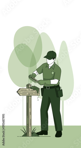 Dedicated Park Ranger Performing Essential Trail Maintenance Work